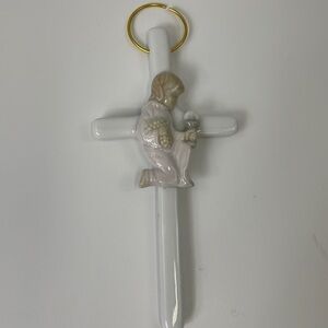 FIRST COMMUNION CROSS GIRL WITH PINK DRESS BY ROMAN PORCELAIN